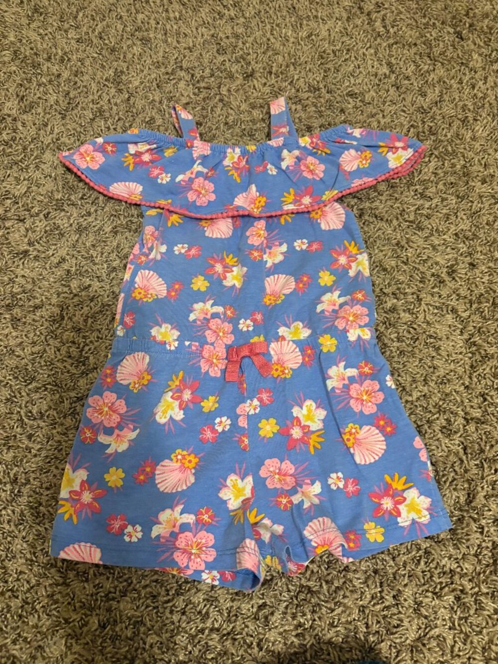 Tommy Bahama Romper 5-6 Blue Seashell Flower Print Ruffle Cotton Blend Pull On
